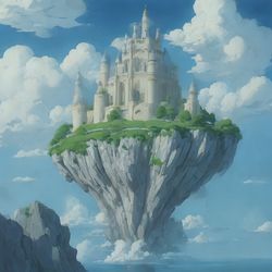 3 Steps; Prompt: "a white castle, floating boulder in the sky, studio ghibli"