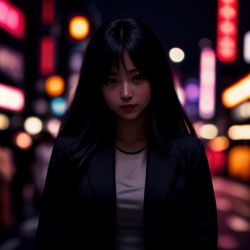 5 Steps; Prompt: "professional photo, young woman in the streets, vibrant lights, tokyo night life, 4k, 80mm, realistic person"