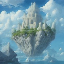 2 Steps; Prompt: "a white castle, floating boulder in the sky, studio ghibli"