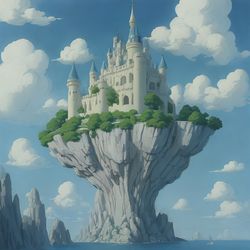 5 Steps; Prompt: "a white castle, floating boulder in the sky, studio ghibli"