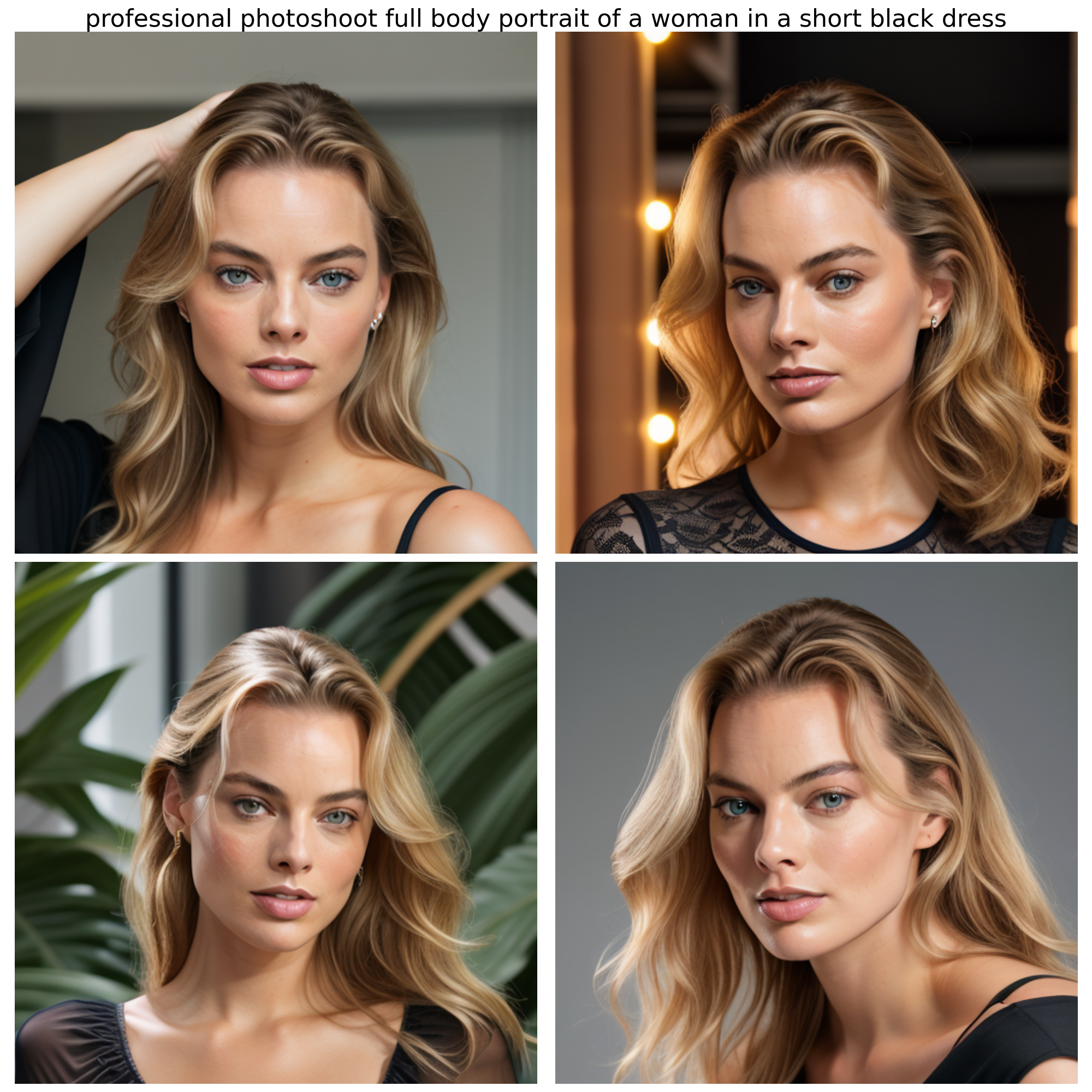 Generated image of Margot Robbie in a black dress